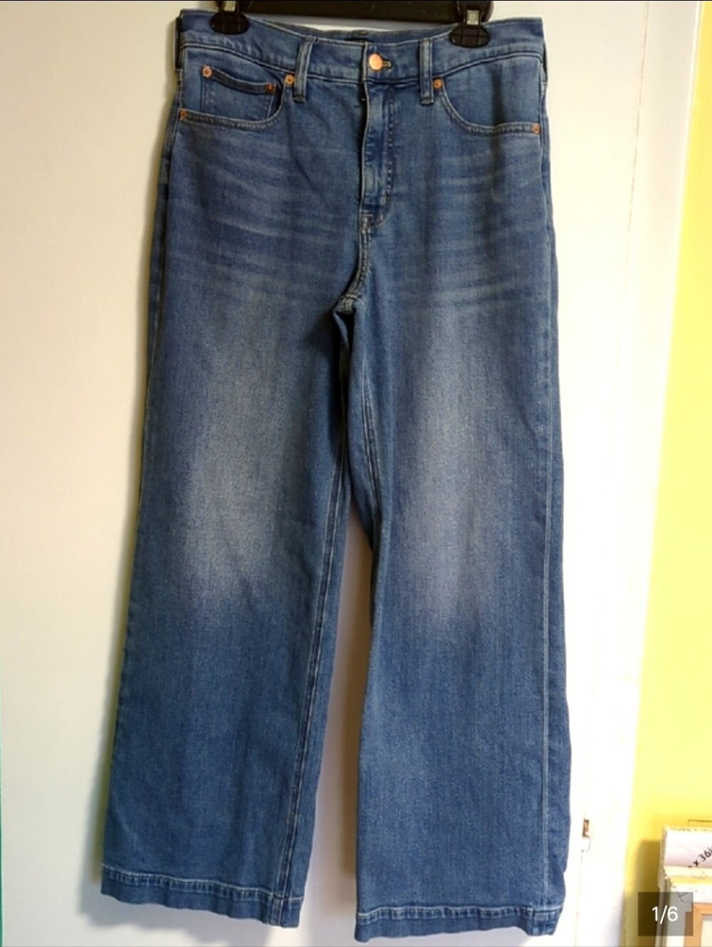 J.crew Factory Classic Wide-leg Blue Jeans In Signature Stretch Size 28